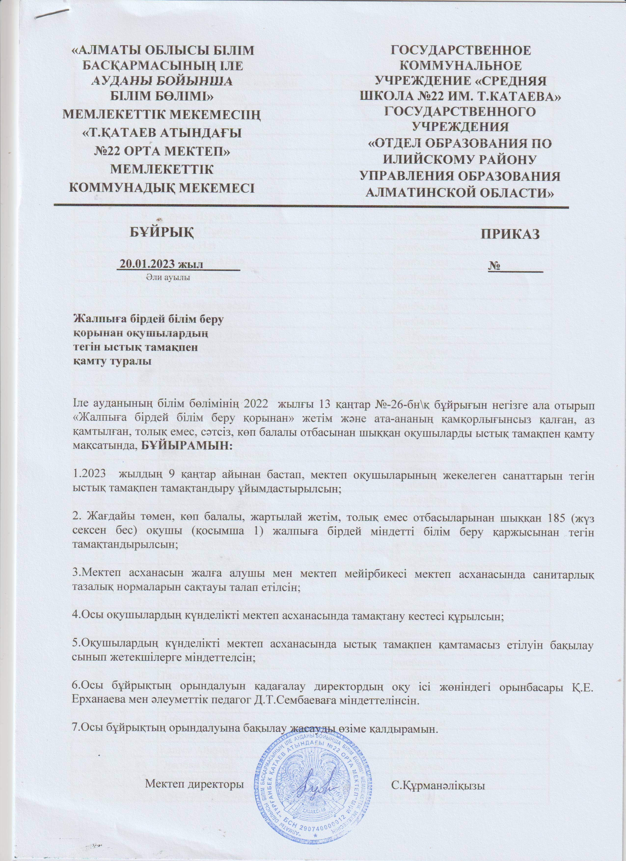 Ыстық тамақпен қамтамасыз ету туралы